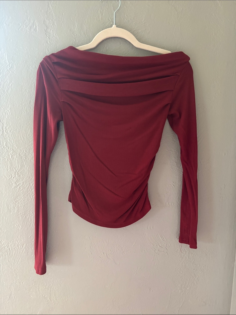 Off-Shoulder Long Sleeve Top in Burgundy